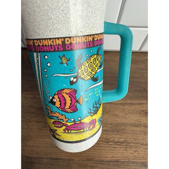 Vintage 90s Dunkin Donuts Tall Whirley Travel Mug Ocean Summer Cartoon Fish 32oz - Picture 3 of 12